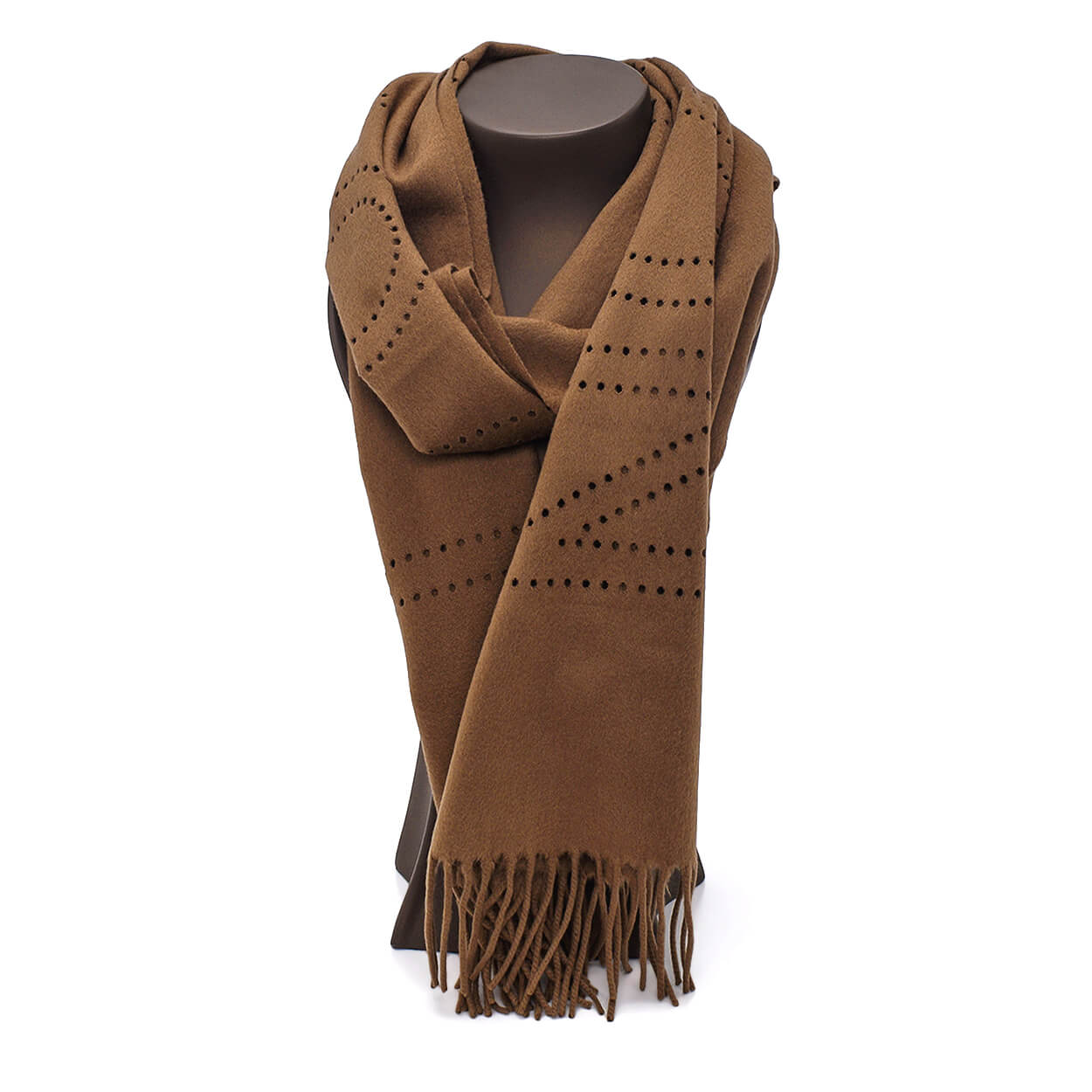 Louis Vuitton - Beige Cashmere Perforated Logo Fringed Scarf